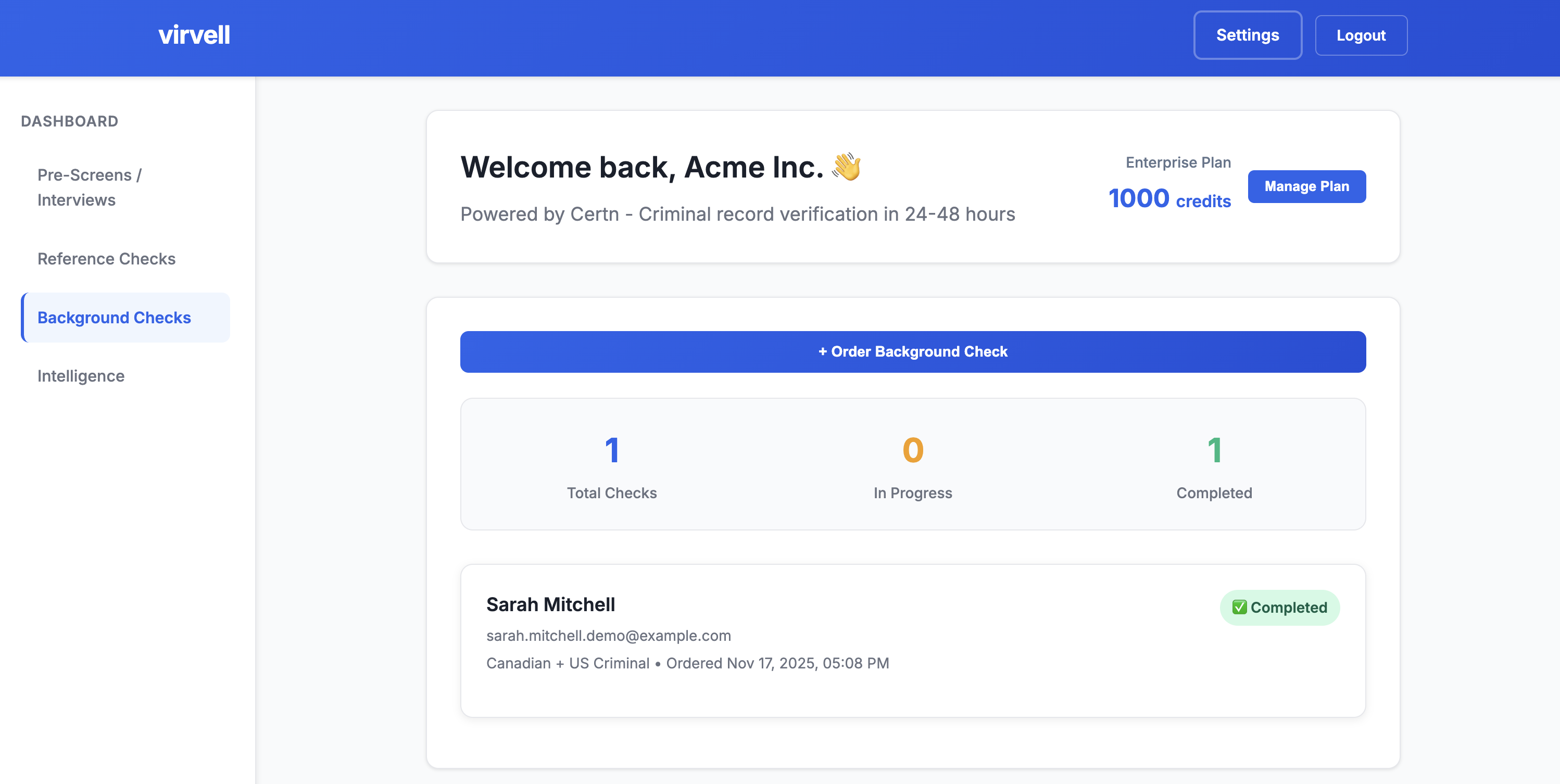 Background check dashboard