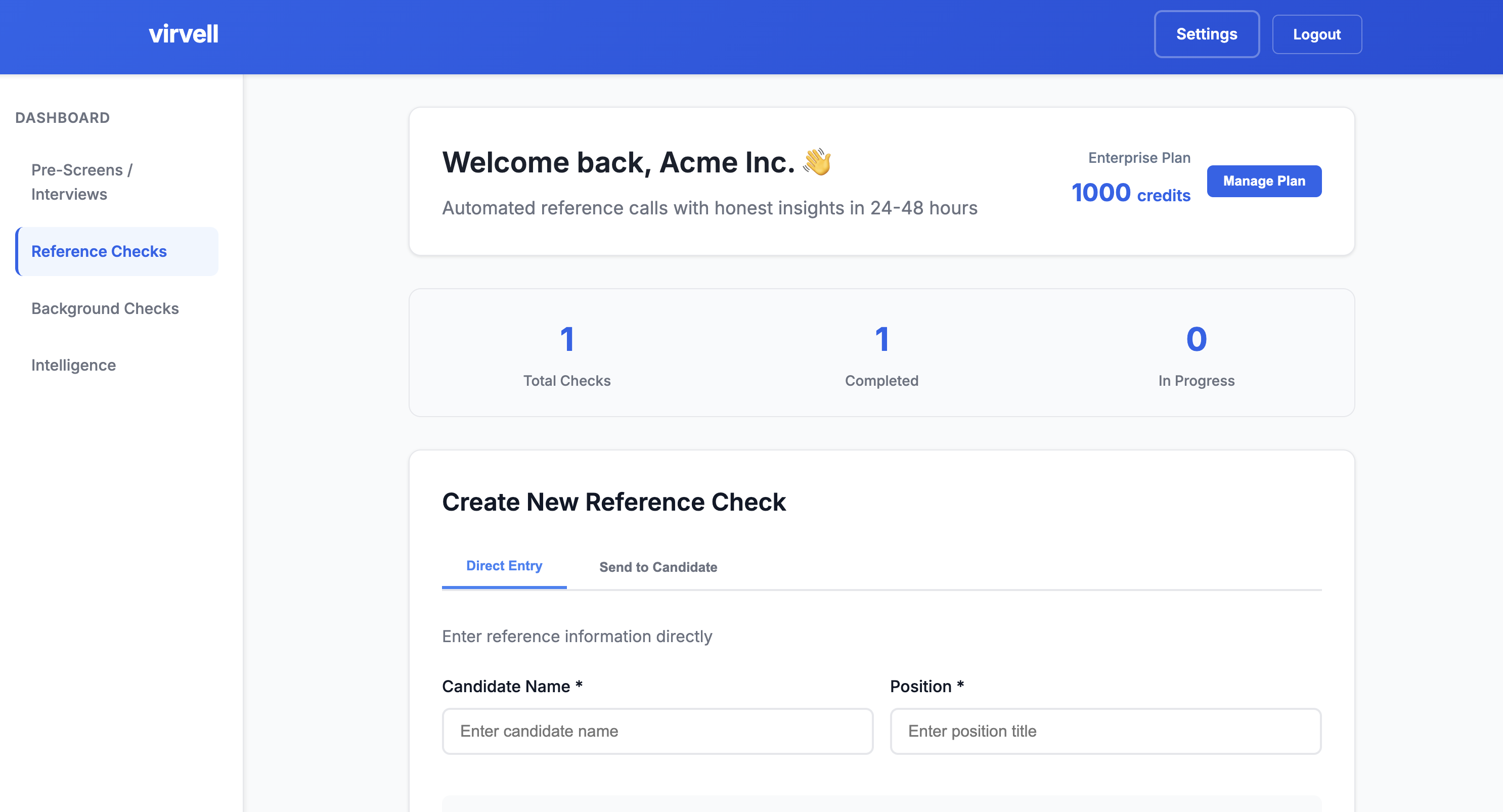 Reference checks dashboard